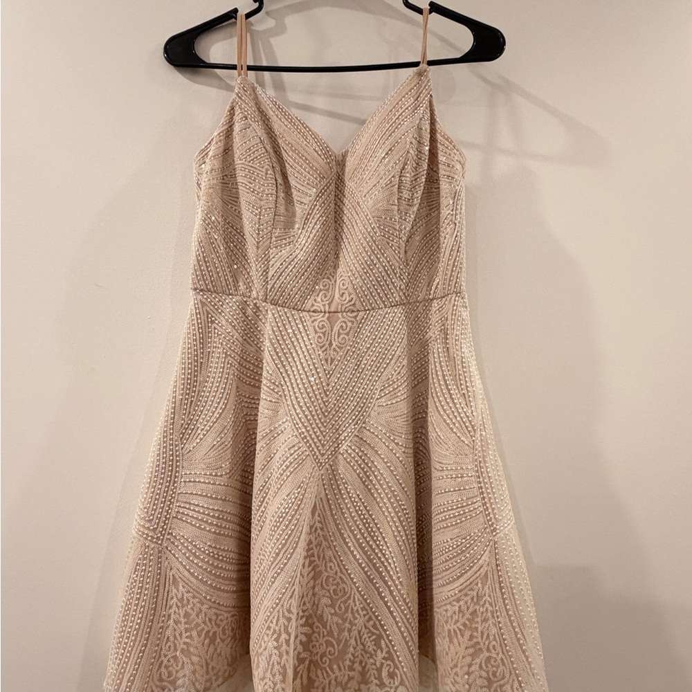 City Studio Beige Patterned Mini Dress